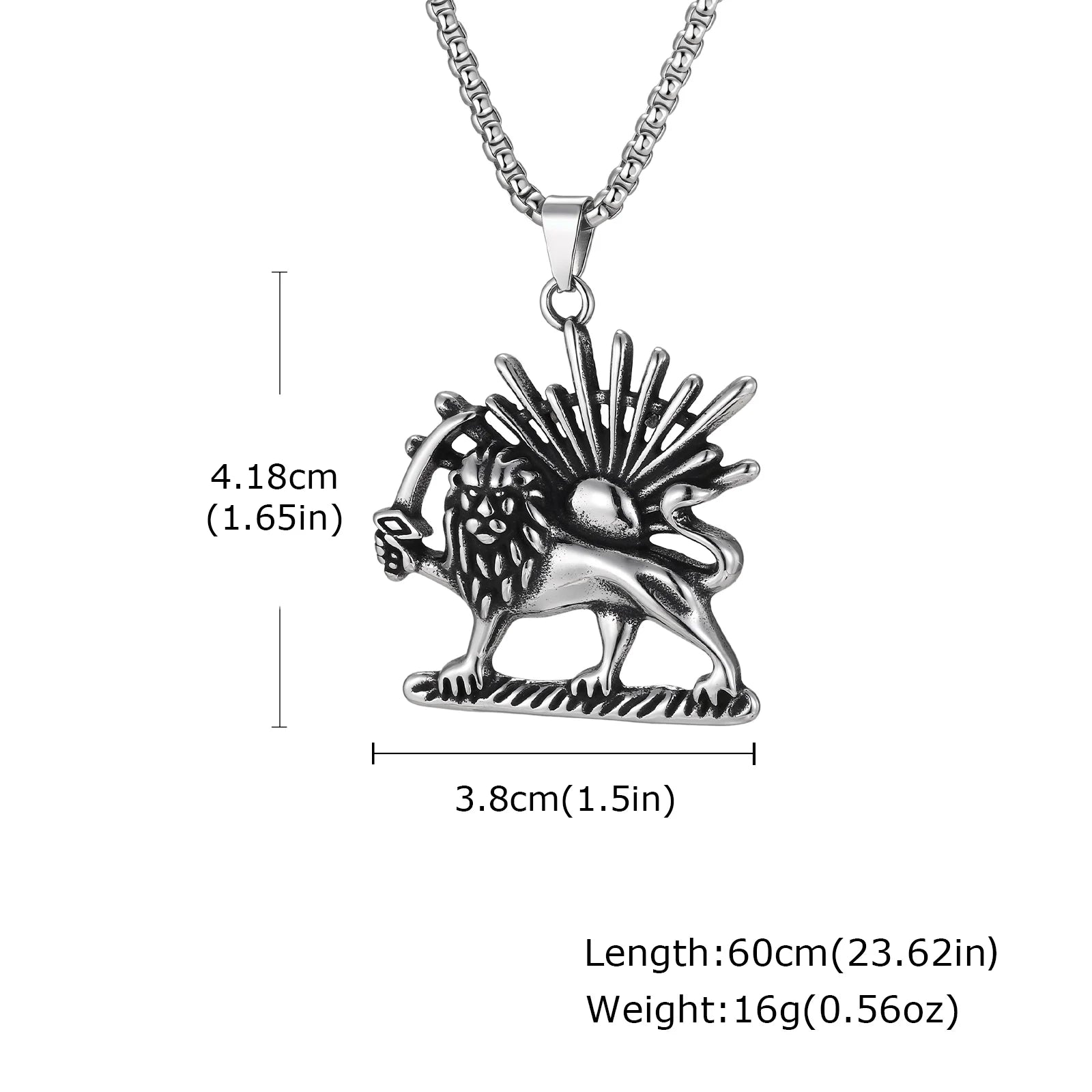 1Persian Lion & Sun Pahlavi Necklace for Men – Silver Color Stainless Steel Iranian Symbol
