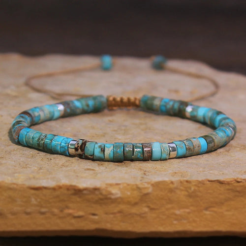 *Turquoise Stone Beaded Bracelet – Adjustable Woven Rope Ethnic Bracelet for Women & Men
