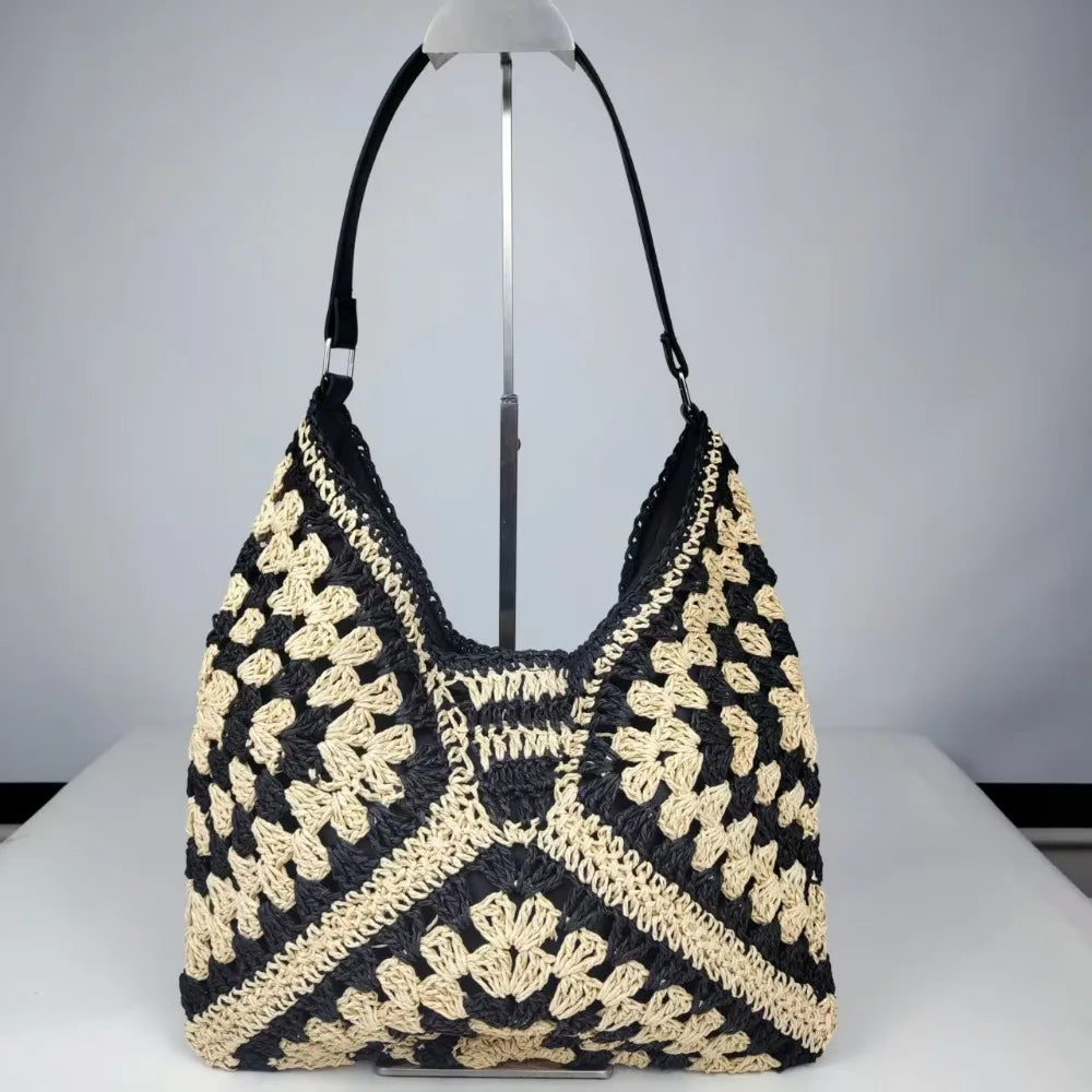 Straw Crochet Bag Women | Summer Beach Shoulder Bag Woven Vacation Tote Casual Handbag