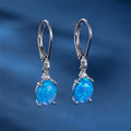 White Blue Opal Oval Hoop Earrings for Women – Stainless Steel Romantic Wedding; Engagement Jewelry