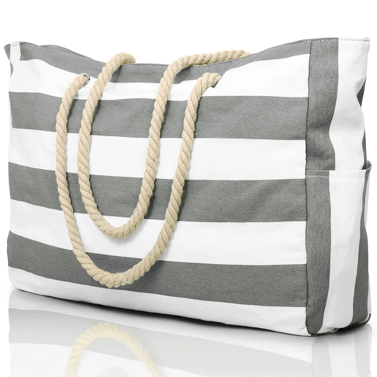 Waterproof Beach Bag Canvas | Foldable Striped Travel Tote Large Capacity Outdoor Bag