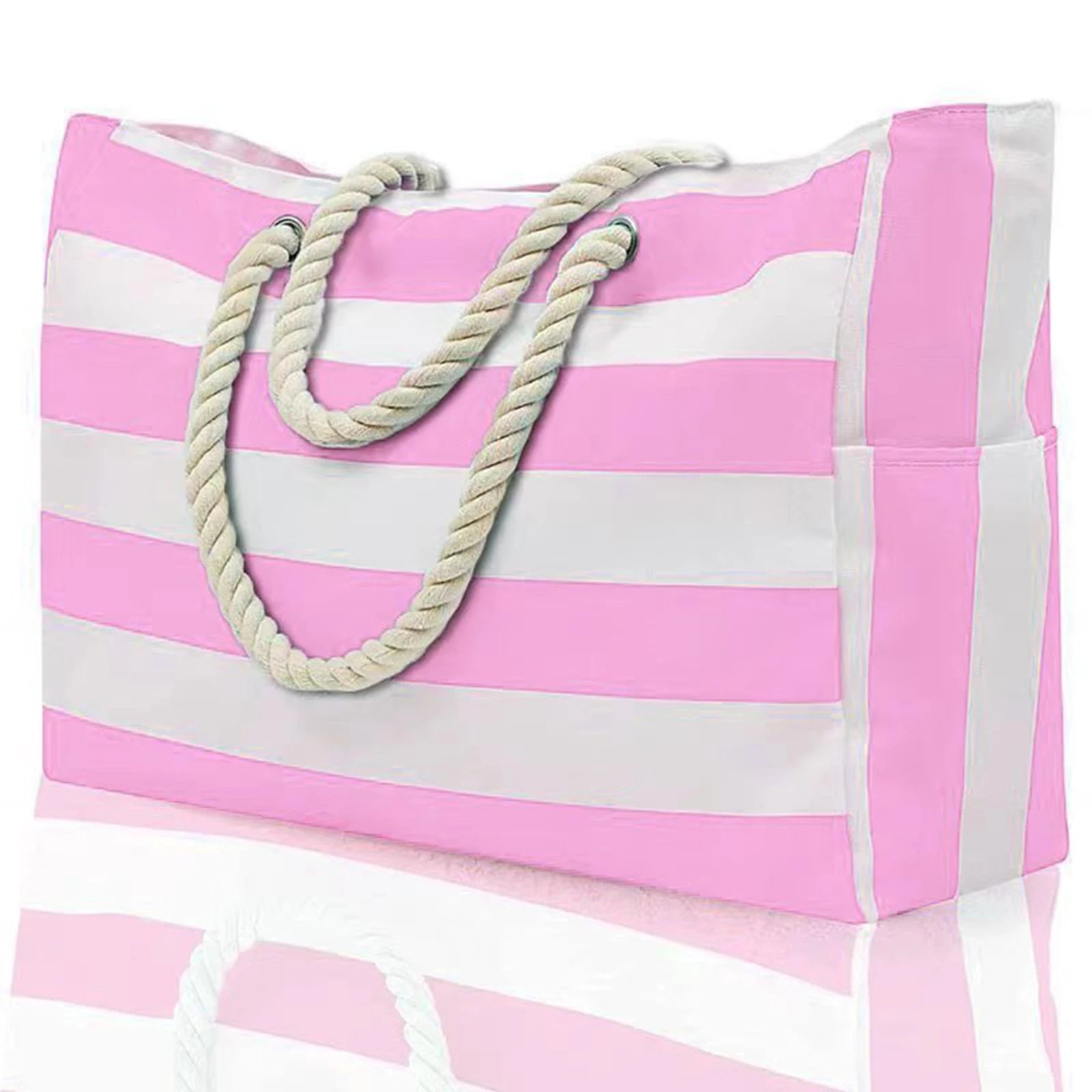 Waterproof Beach Bag Canvas | Foldable Striped Travel Tote Large Capacity Outdoor Bag