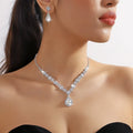 Women’s Crystal Teardrop Jewelry Set – 3-Piece Wedding Necklace; Earrings Set | Elegant Bridal; Evening Dress Accessories