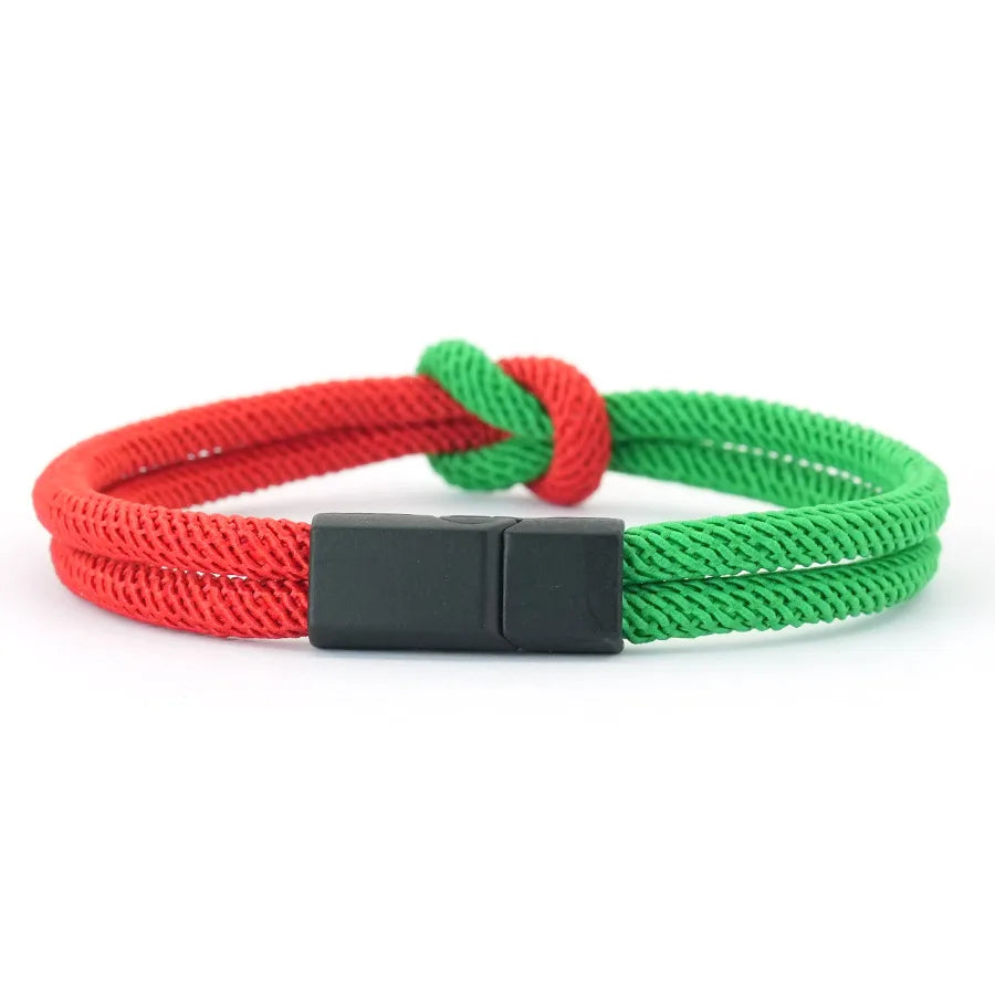 Men’s Green & Red Cord Bracelet – Ethnic Rope Chain Fabric Bracelet for Men | Adjustable Fashion Wristband