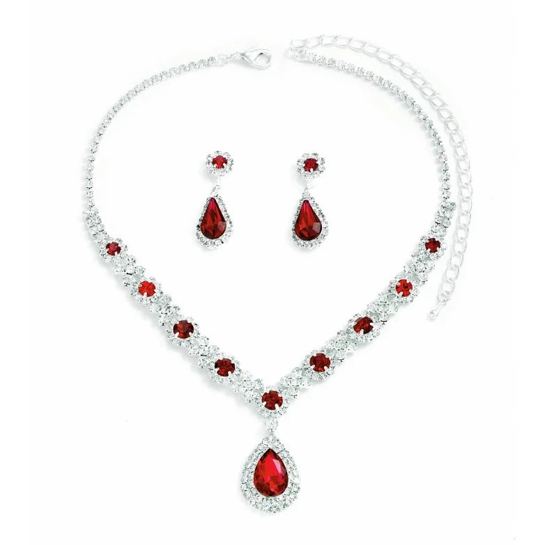 Women’s Crystal Teardrop Jewelry Set – 3-Piece Wedding Necklace; Earrings Set | Elegant Bridal; Evening Dress Accessories