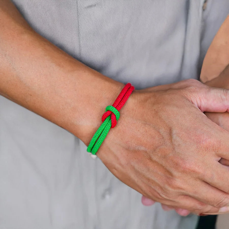 Men’s Green & Red Cord Bracelet – Ethnic Rope Chain Fabric Bracelet for Men | Adjustable Fashion Wristband