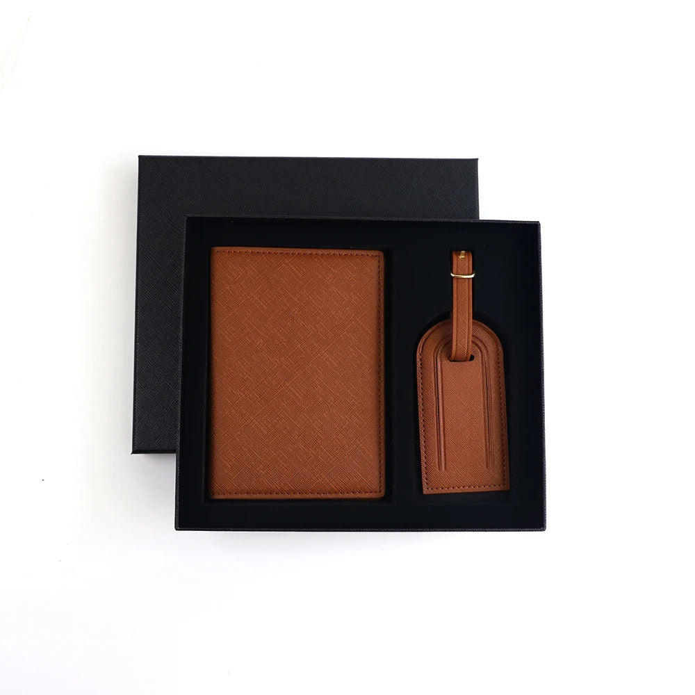 Personalized PU Leather Passport Holder; Luggage Tag Set – Custom Monogram Travel Gift for Men &amp; Women