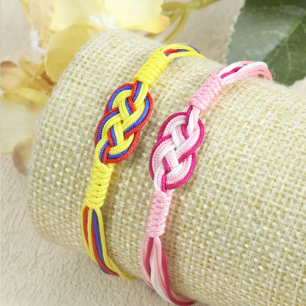 Handmade Love Knot Woven Bracelet – Color Blocking Adjustable Rope Charm Bracelet for Women; Men | Ethnic Friendship Jewelry Gift
