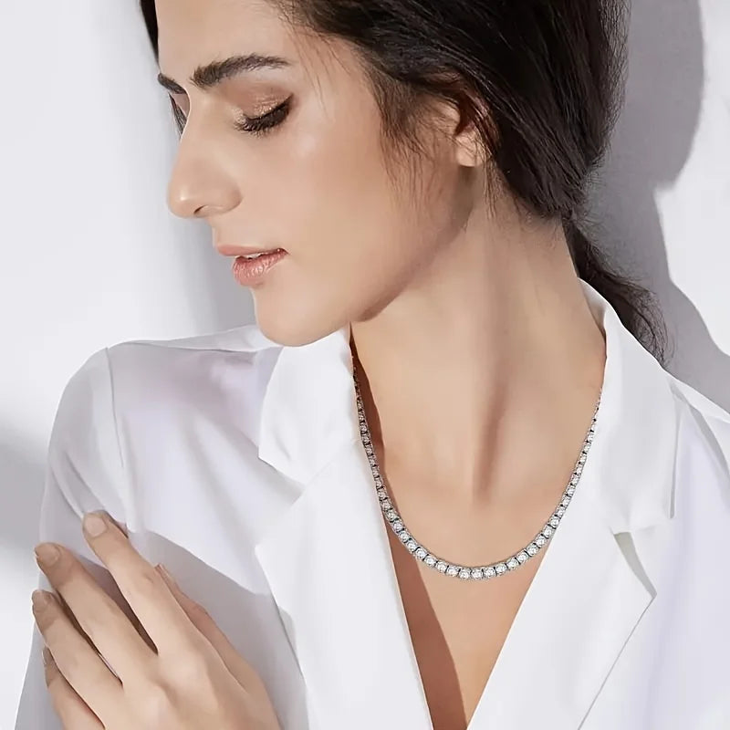 *925 Silver Moissanite Tennis Necklace – 4mm, Women’s Everyday & Party Jewelry