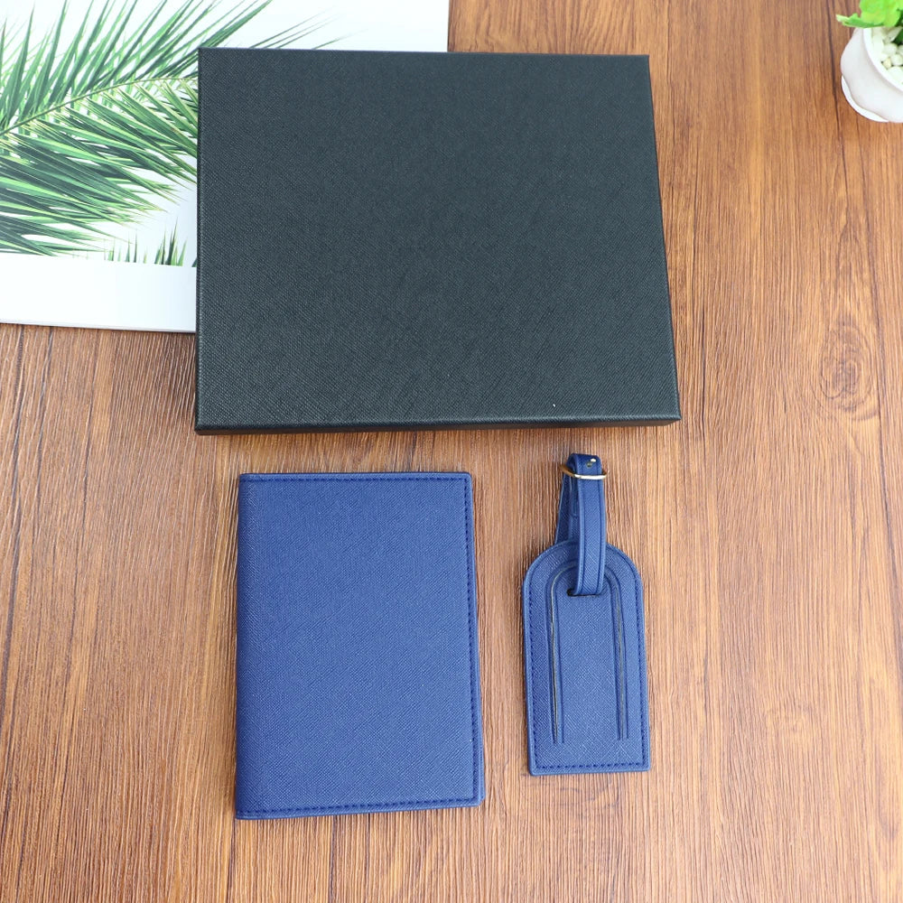 Personalized PU Leather Passport Holder; Luggage Tag Set – Custom Monogram Travel Gift for Men &amp; Women