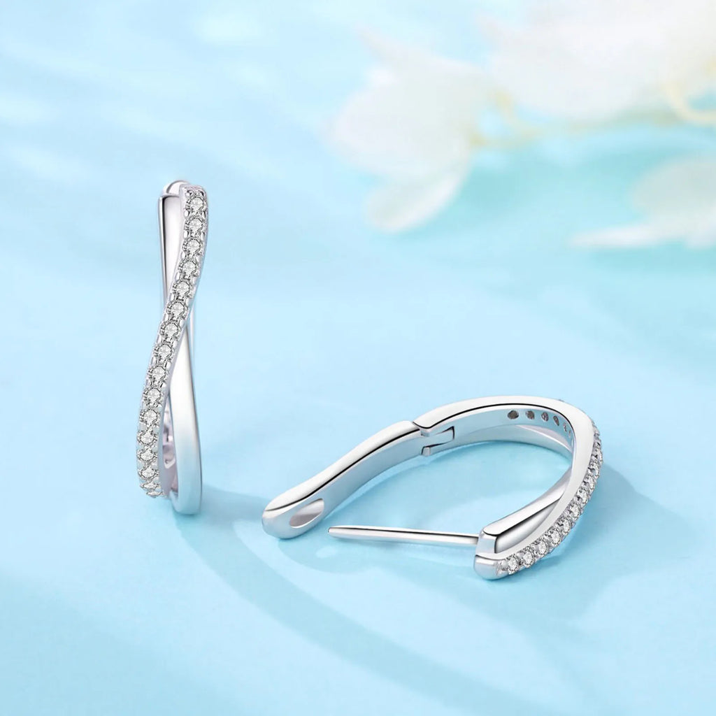 *925 Sterling Silver Star Twisted Hoop Earrings with Zircon – Classic Women’s Fine Jewelry | Elegant Birthday; Party Gift