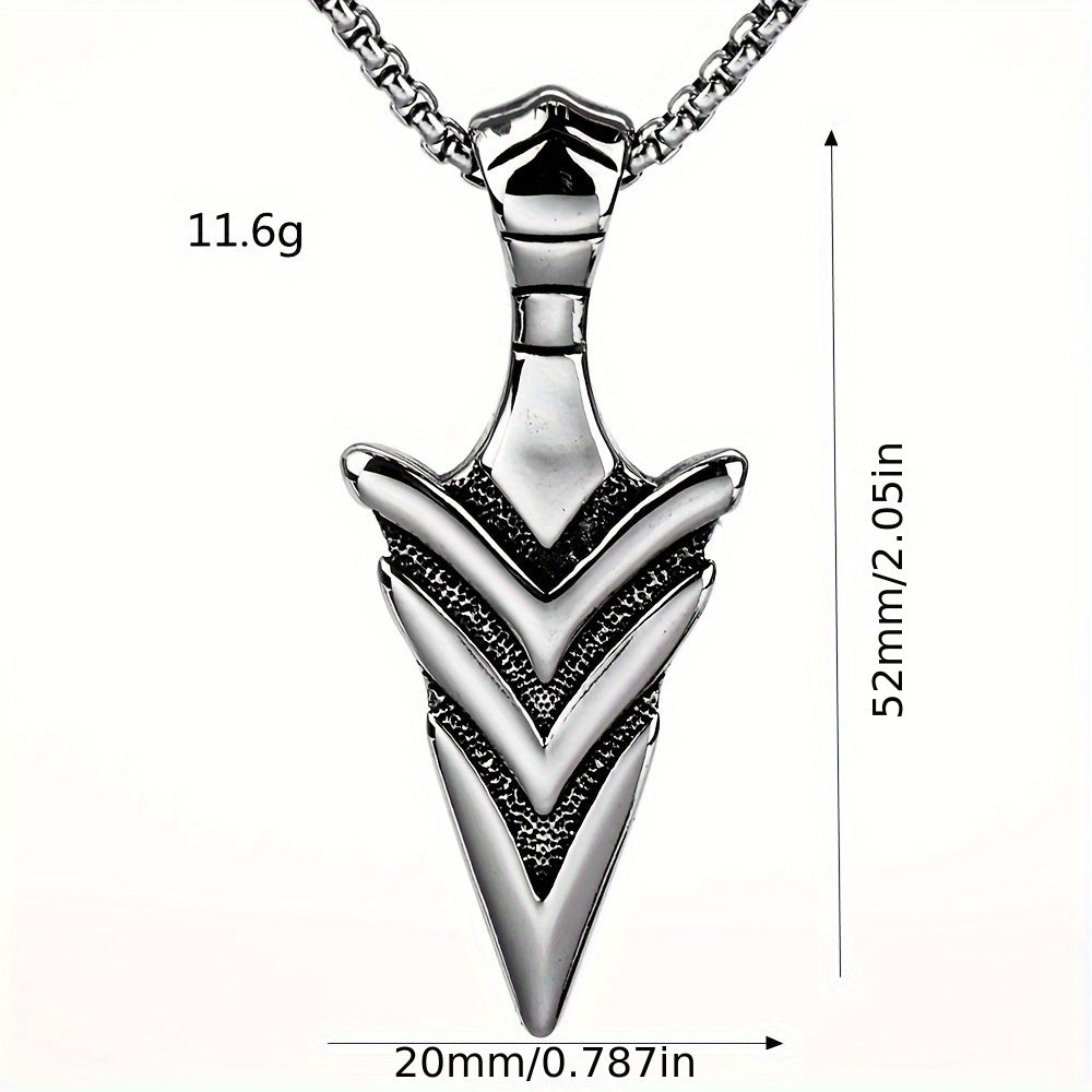 *Men’s Vintage Arrow Pendant Necklace – 304 Stainless Steel Double-Sided Polished Charm 60cm Chain