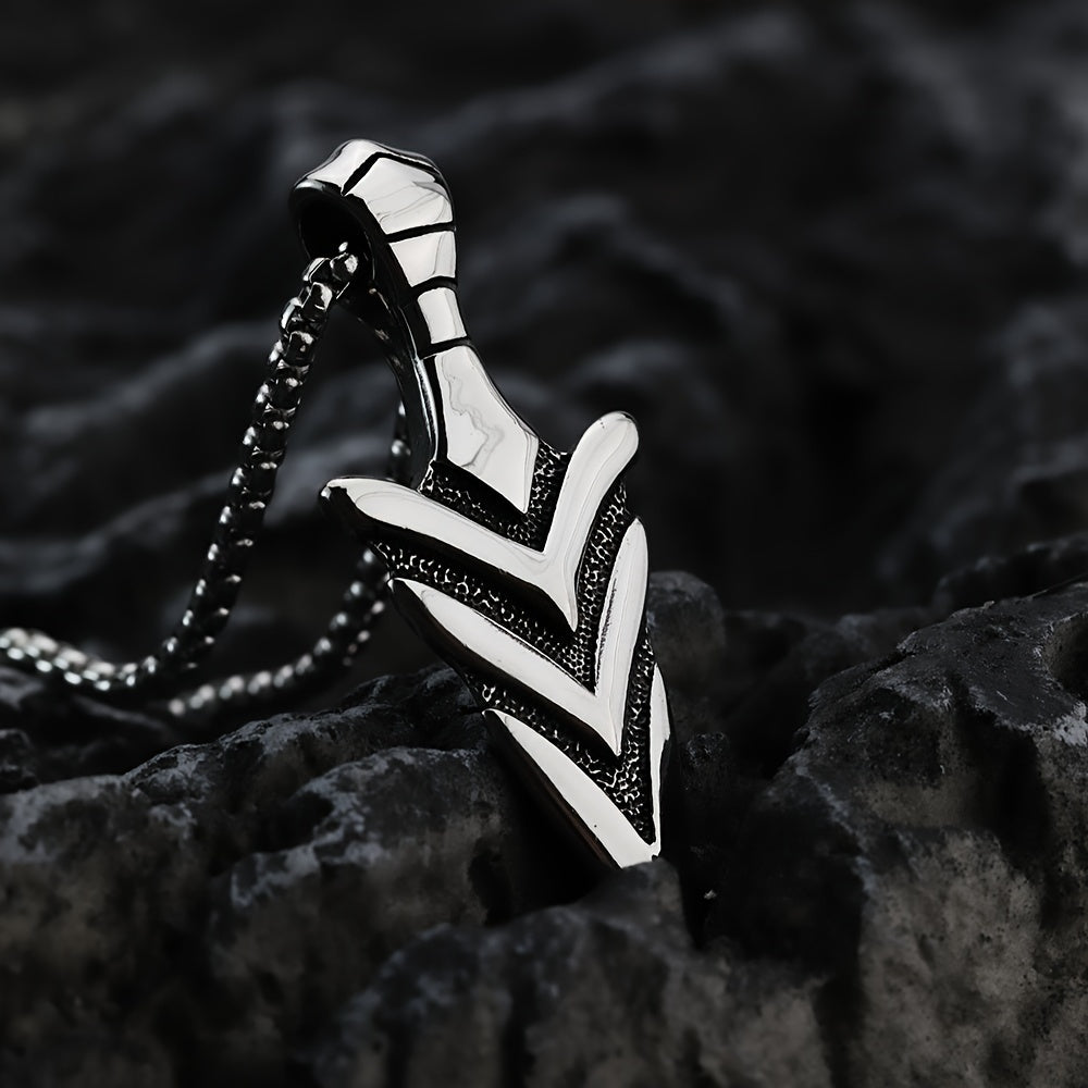 *Men’s Vintage Arrow Pendant Necklace – 304 Stainless Steel Double-Sided Polished Charm 60cm Chain