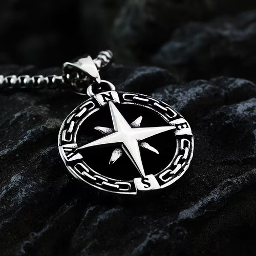 *316L Stainless Steel Compass Pendant Necklace – Titanium Steel Nautical Star Chain for Men & Women