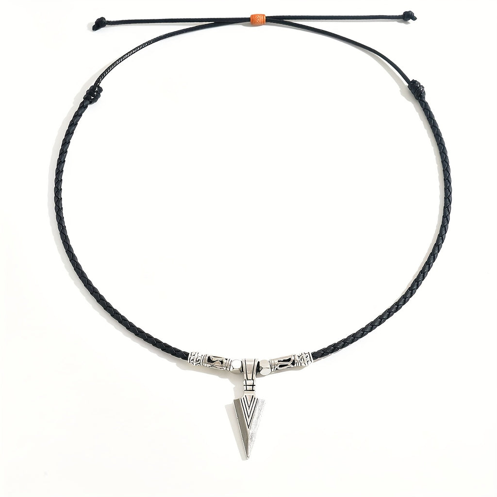 Men’s Trendy Arrow Pendant Necklace with PU Leather Cord – Stylish Alloy Arrow Necklace for Casual; Sports Style