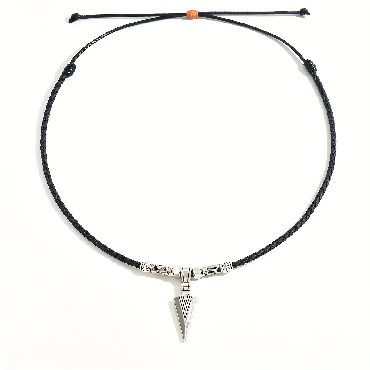 Men’s Trendy Arrow Pendant Necklace with PU Leather Cord – Stylish Alloy Arrow Necklace for Casual; Sports Style