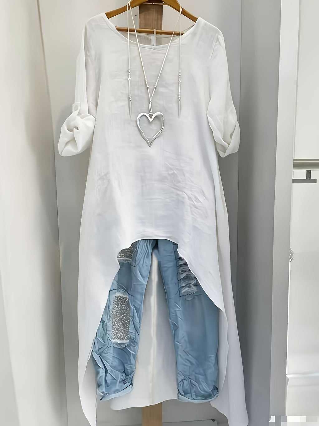*Women’s Linen Asymmetrical Long Top – Loose Fit Vintage Tunic with Dipped Hem for Spring & Autumn