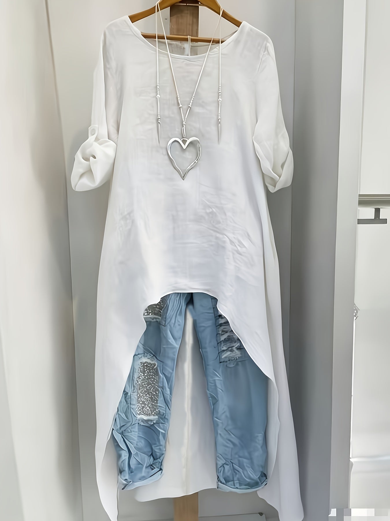 *Women’s Linen Asymmetrical Long Top – Loose Fit Vintage Tunic with Dipped Hem for Spring & Autumn