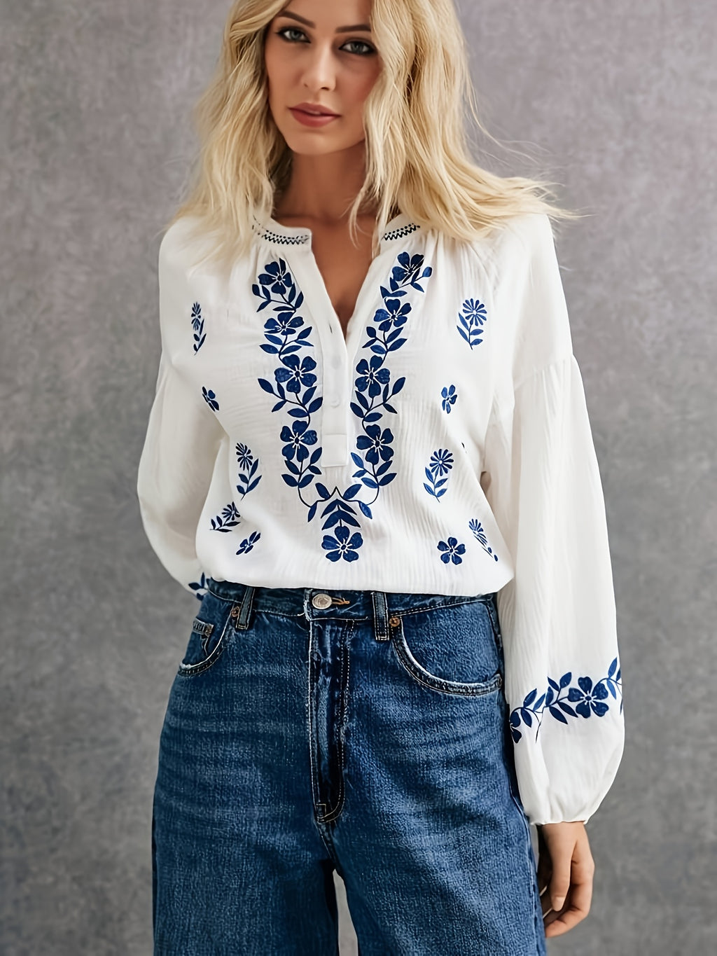 French Style Embroidered White Cotton Shirt for Women | Breathable Long Sleeve Casual Blouse