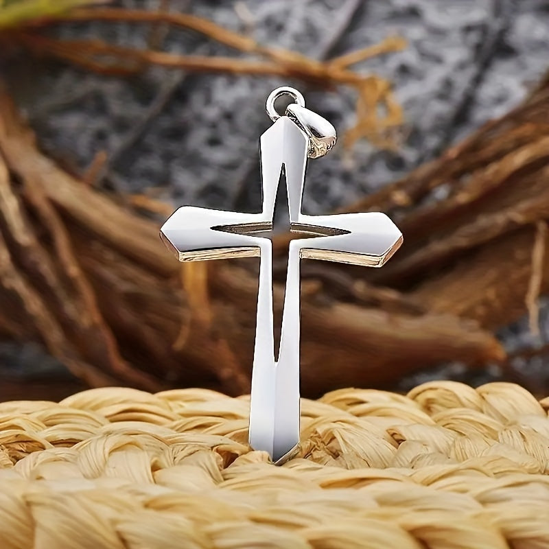 Stainless Steel Cross Pendant Necklace – Minimalist Hollow Christian Chain | Waterproof Hypoallergenic Hip Hop Jewelry for Men &amp; Women