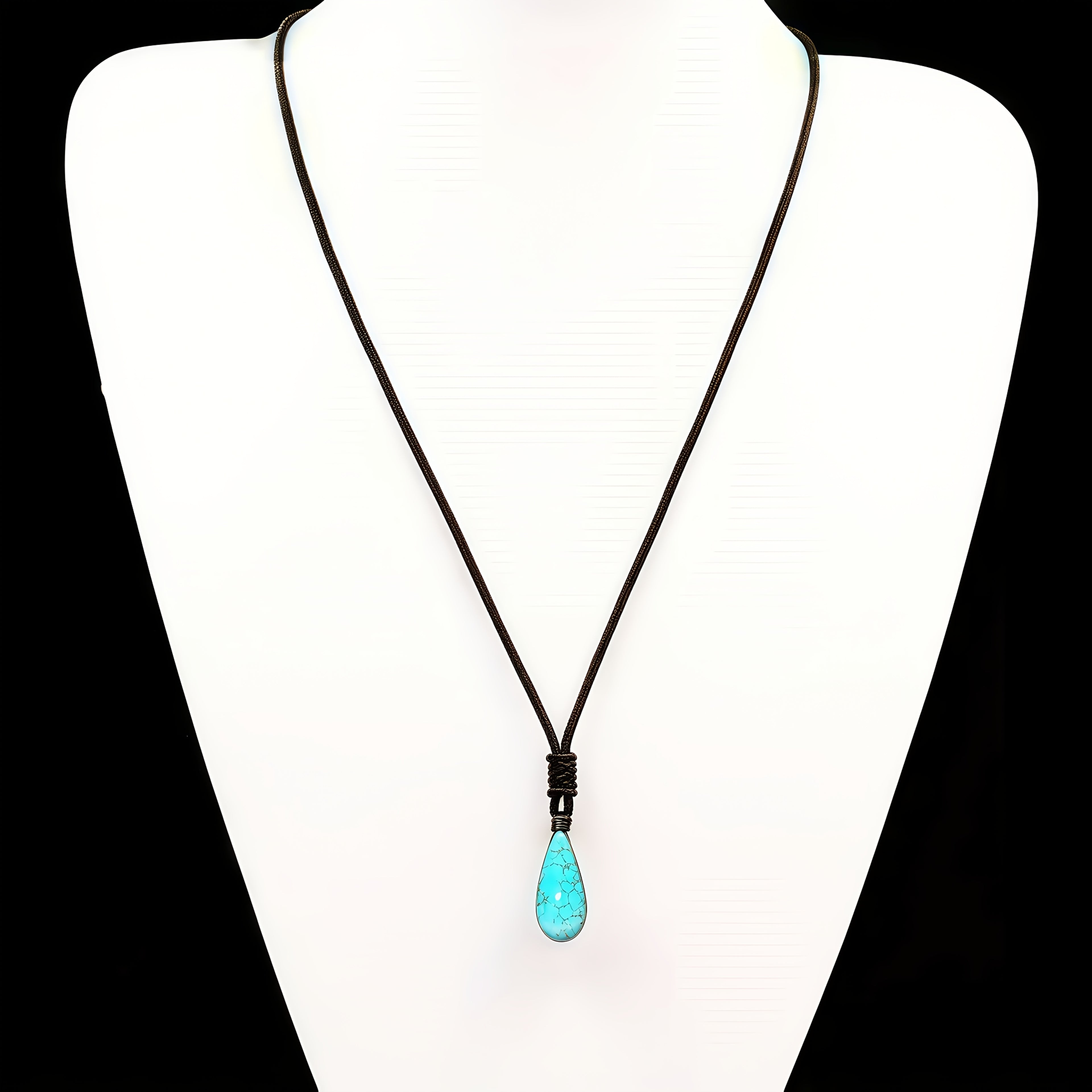 Teardrop Turquoise Necklace – Natural Stone Boho Pendant | Lucky Water Drop Sweater Chain for Women