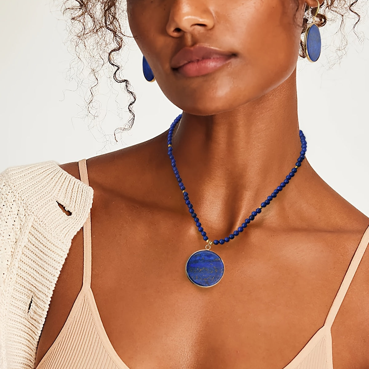 Bohemian Natural Lapis Lazuli Beaded Necklace with Teardrop Pendant – Elegant Boho Stone Necklace for Women