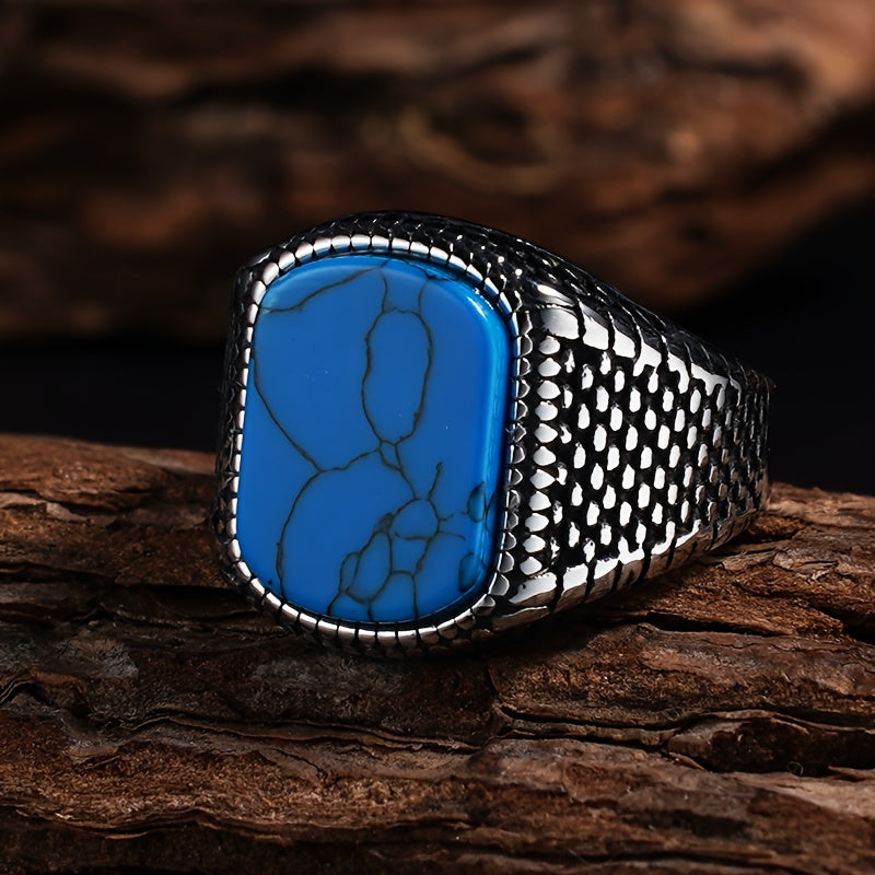 Men’s Vintage 316L Stainless Steel Ring with Natural Tiger’s Eye Stone – Durable Statement Signet Ring for Casual Formal Wear