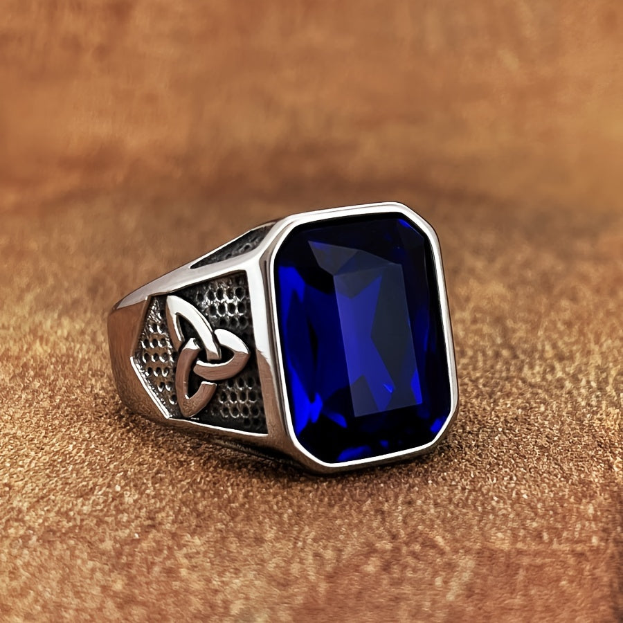 Vintage Celtic Knot Stainless Steel Ring with Synthetic Zircon – Hip Hop Unisex Wedding Engagement Band (Green/Blue/Red/Black)