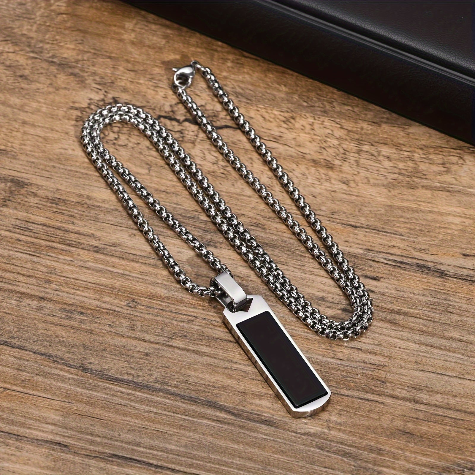 *Men’s Natural Lapis Lazuli Bar Pendant Necklace – 304 Stainless Steel Rectangular Stone Jewelry Gift