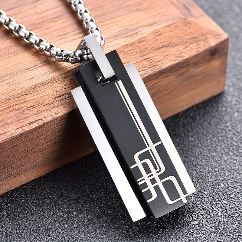 Korean Style Square Stainless Steel Pendant Necklace – Titanium 202 Steel Minimalist Men’s Casual Jewelry