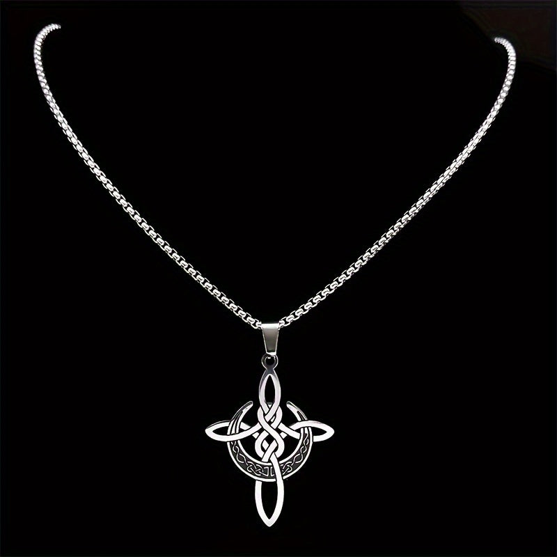 Witch Crescent Moon Celtic Knot Necklace – Stainless Steel Lucky Amulet Pendant for Women; Men | Gothic Spiritual Jewelry