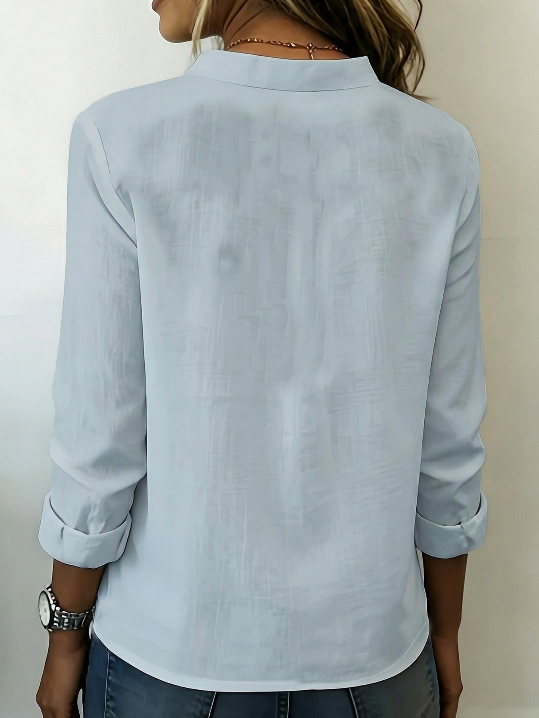 Women’s Vintage French Linen Shirt – Long Sleeve V-Neck Button-Up Loose Fit Casual Top for All Seasons