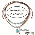 Bohemian Turquoise Multi-Layer Necklace with Braided PU Cord – Women’s Alloy Pendant Jewelry
