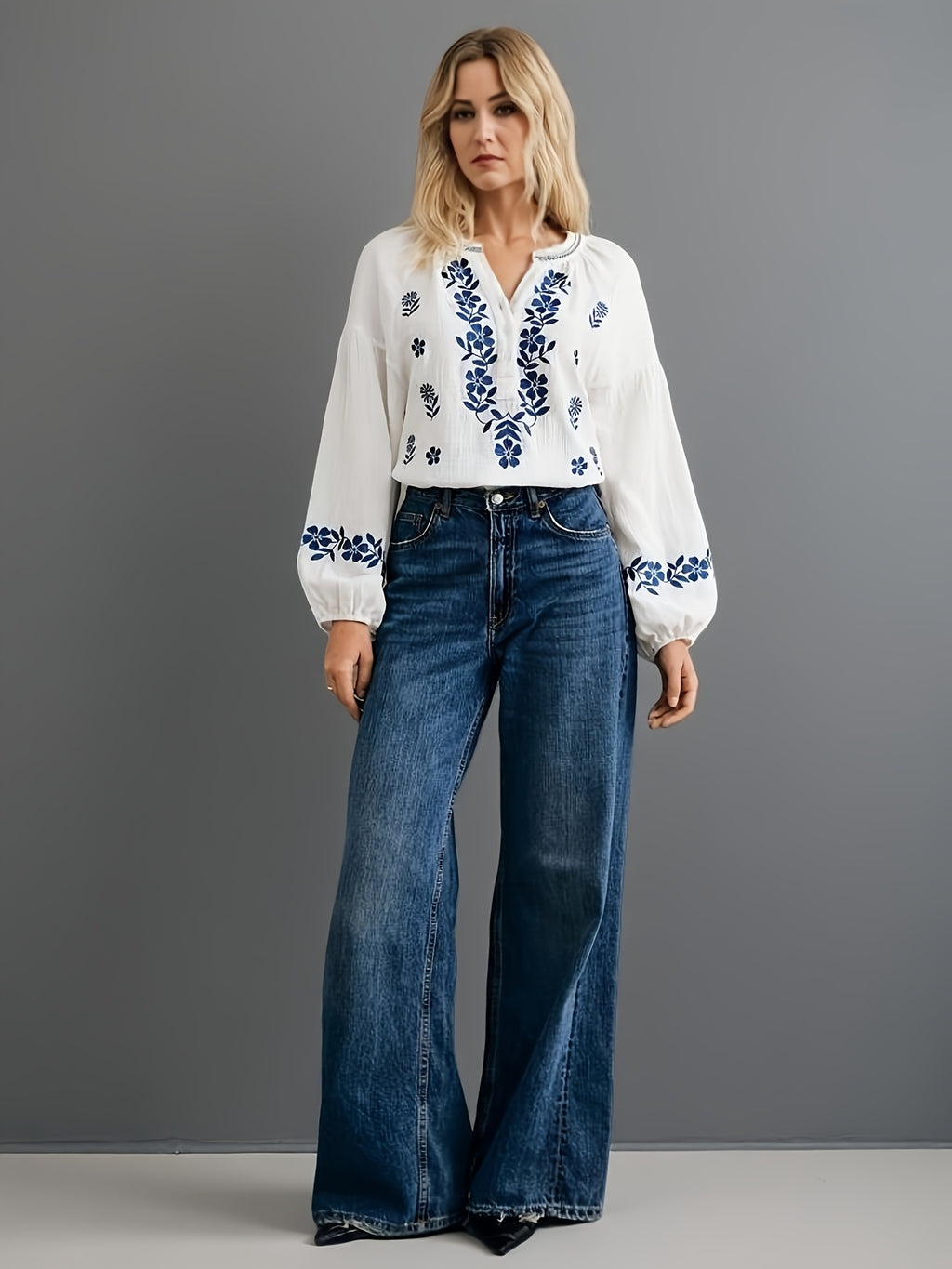 French Style Embroidered White Cotton Shirt for Women | Breathable Long Sleeve Casual Blouse