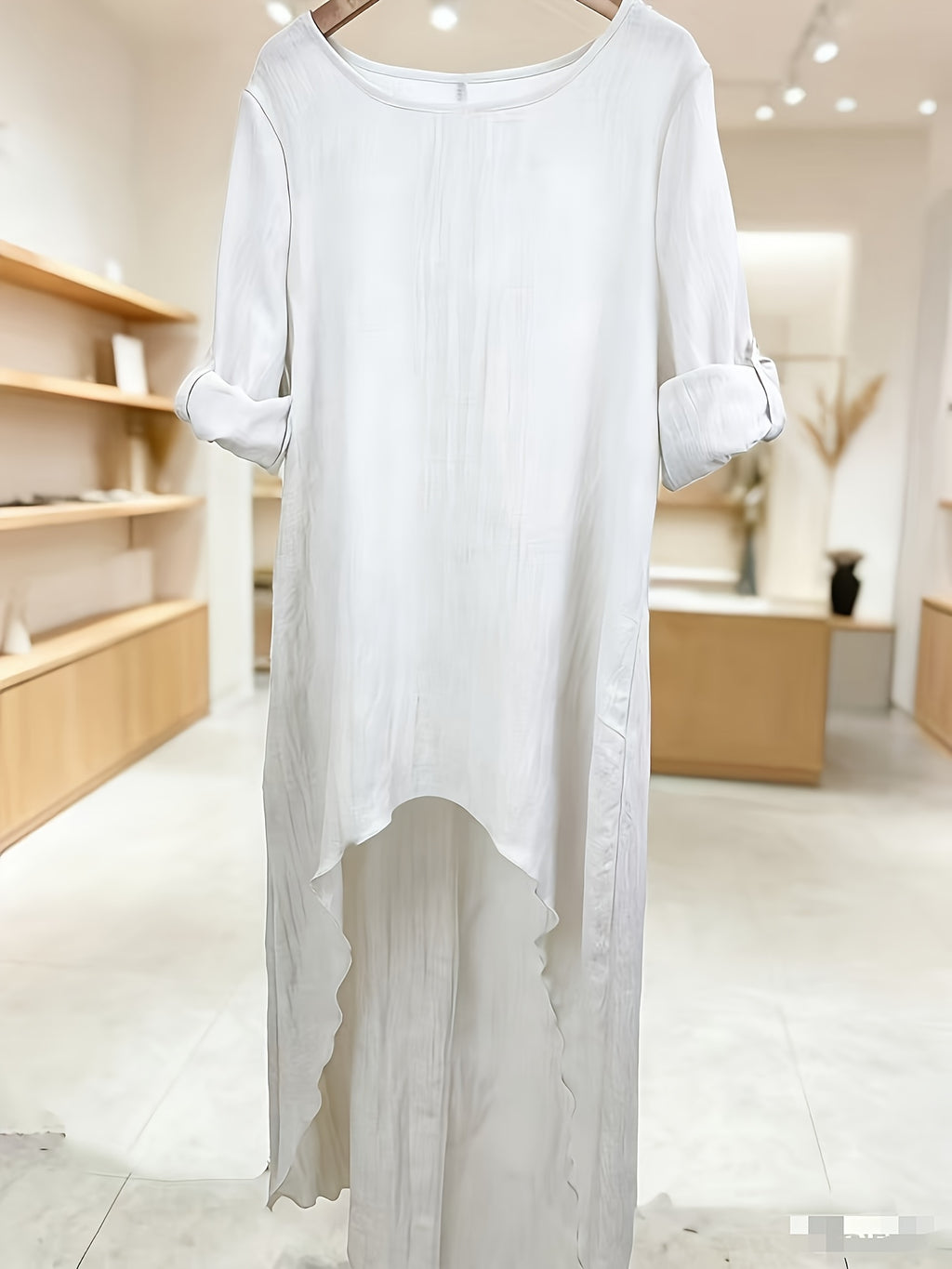 *Women’s Linen Asymmetrical Long Top – Loose Fit Vintage Tunic with Dipped Hem for Spring & Autumn