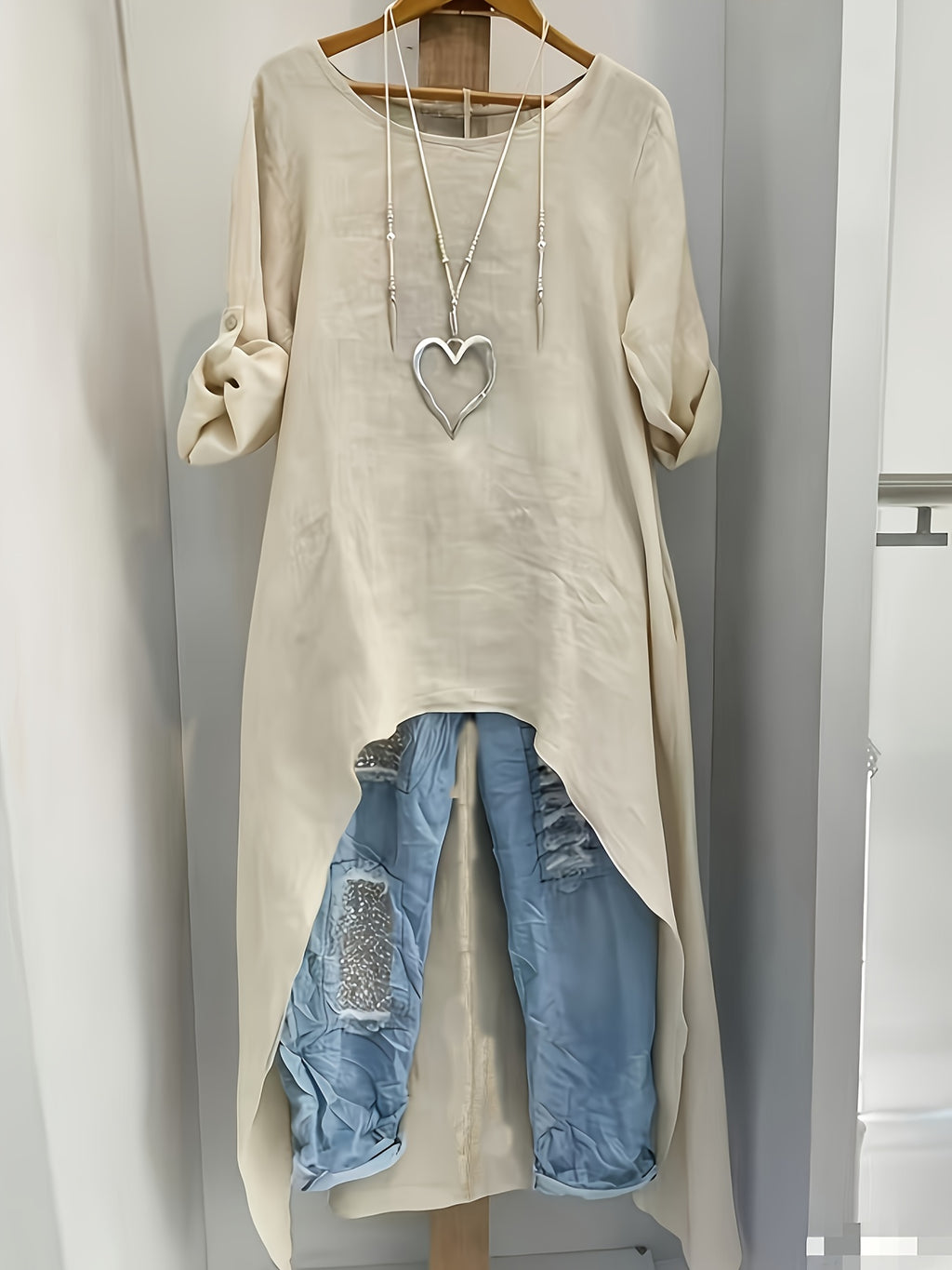 *Women’s Linen Asymmetrical Long Top – Loose Fit Vintage Tunic with Dipped Hem for Spring & Autumn