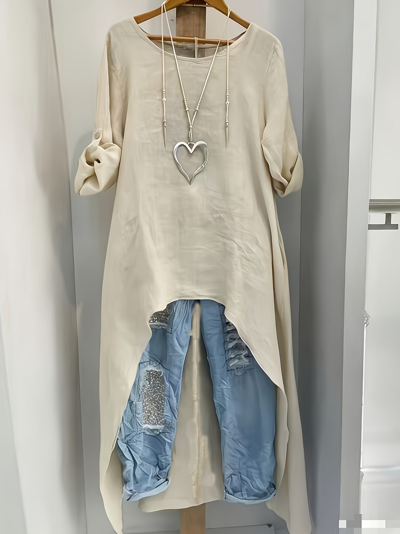 *Women’s Linen Asymmetrical Long Top – Loose Fit Vintage Tunic with Dipped Hem for Spring & Autumn