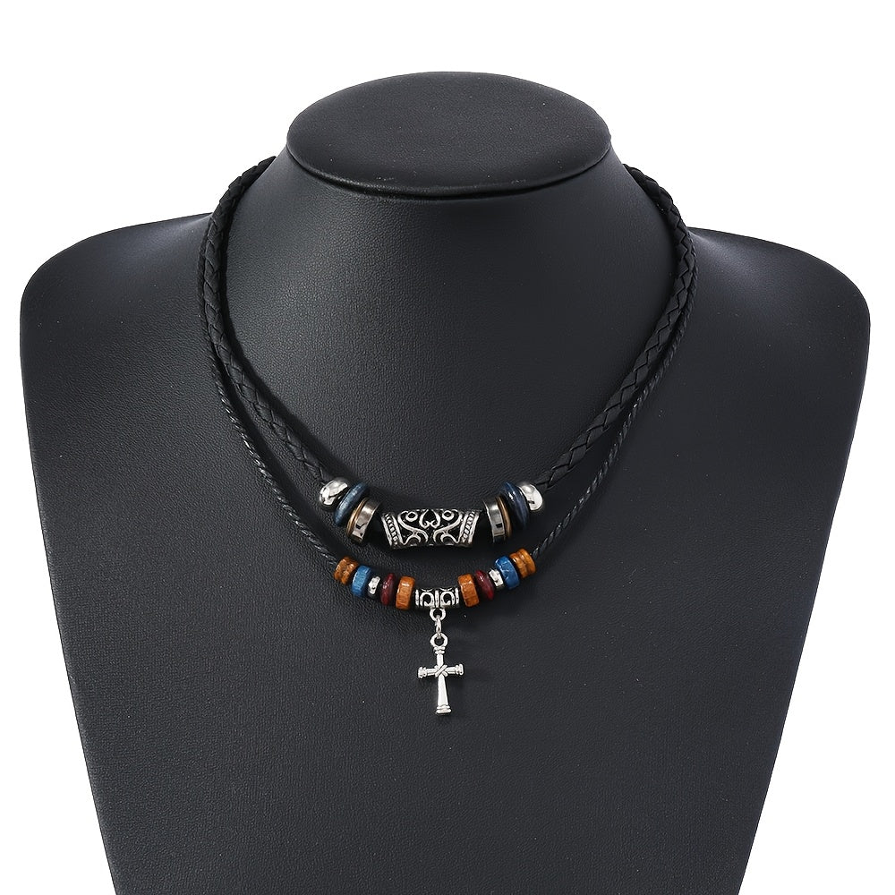 Men’s Vintage Tribal Arrow Necklace – Layered Synthetic Leather Cord Pendant, February Birthstone Valentine’s Gift