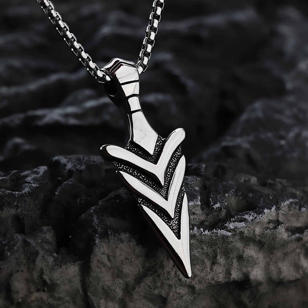*Men’s Vintage Arrow Pendant Necklace – 304 Stainless Steel Double-Sided Polished Charm 60cm Chain