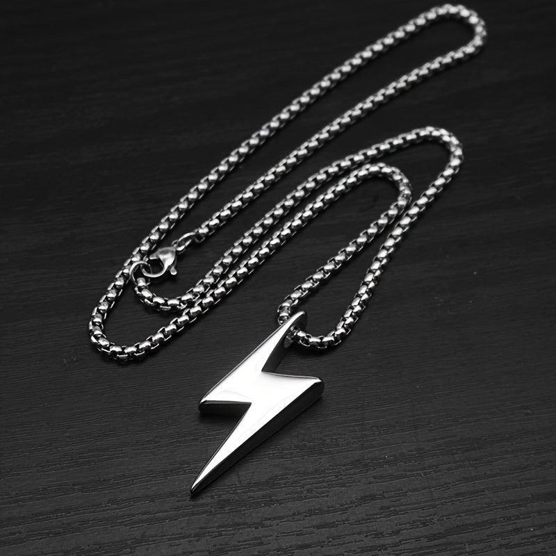 Men’s Lightning Pendant Necklace – Polished 304 Stainless Steel Durable Jewelry Gift for Him