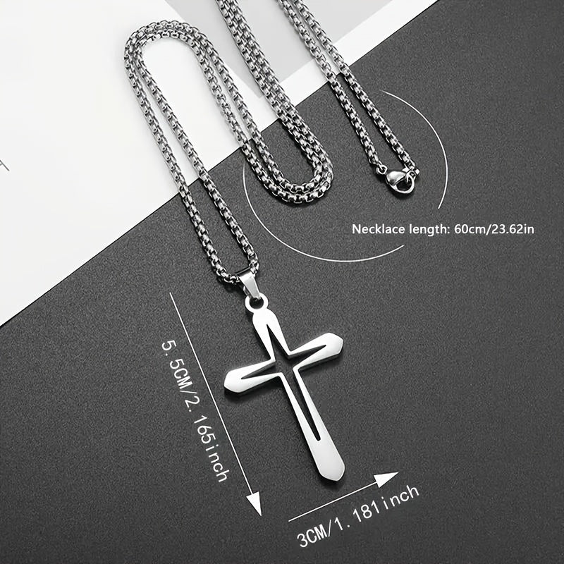Stainless Steel Cross Pendant Necklace – Minimalist Hollow Christian Chain | Waterproof Hypoallergenic Hip Hop Jewelry for Men &amp; Women