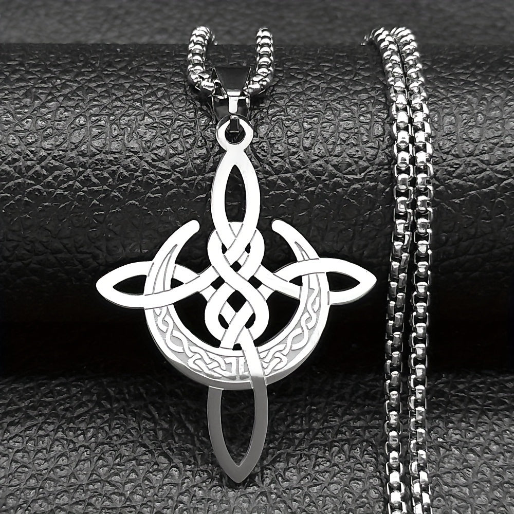 Witch Crescent Moon Celtic Knot Necklace – Stainless Steel Lucky Amulet Pendant for Women; Men | Gothic Spiritual Jewelry