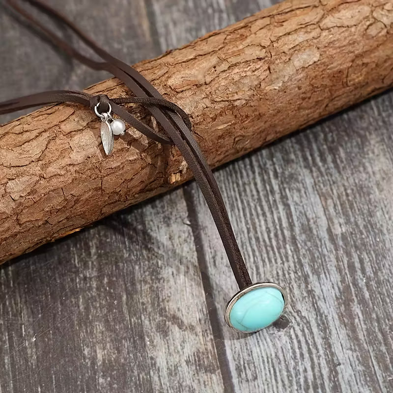 Ethnic Style Vintage Round Pendant Necklace for Women Bohemian Style Beaded Leather Cord Party Birthday