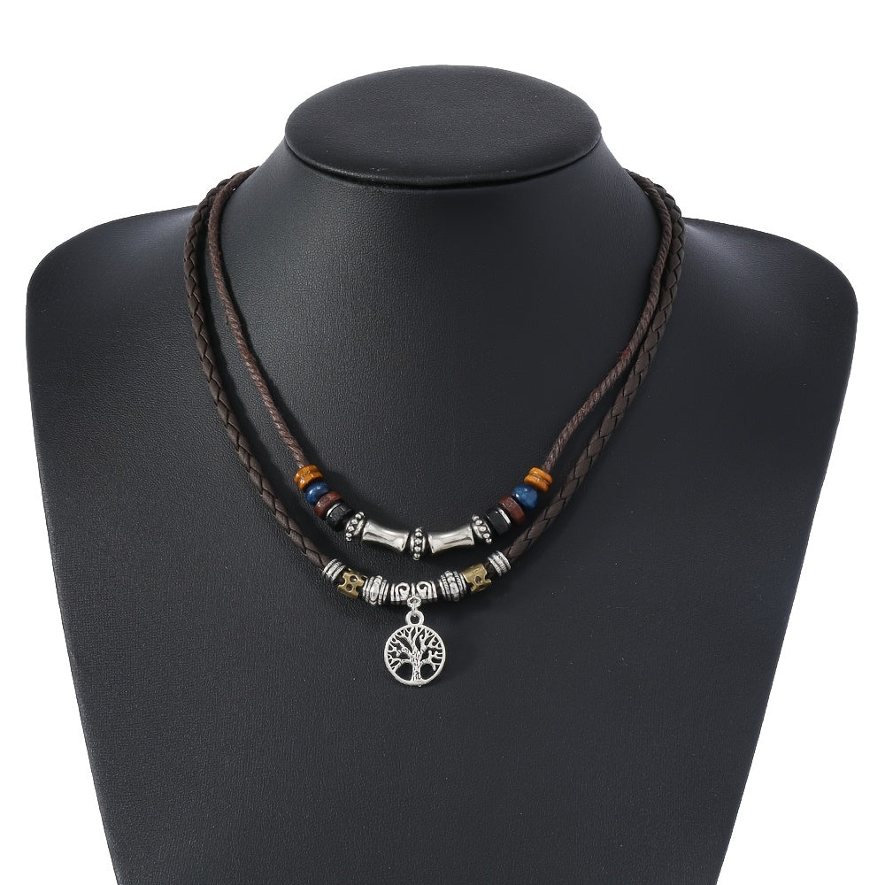 Men’s Vintage Tribal Arrow Necklace – Layered Synthetic Leather Cord Pendant, February Birthstone Valentine’s Gift