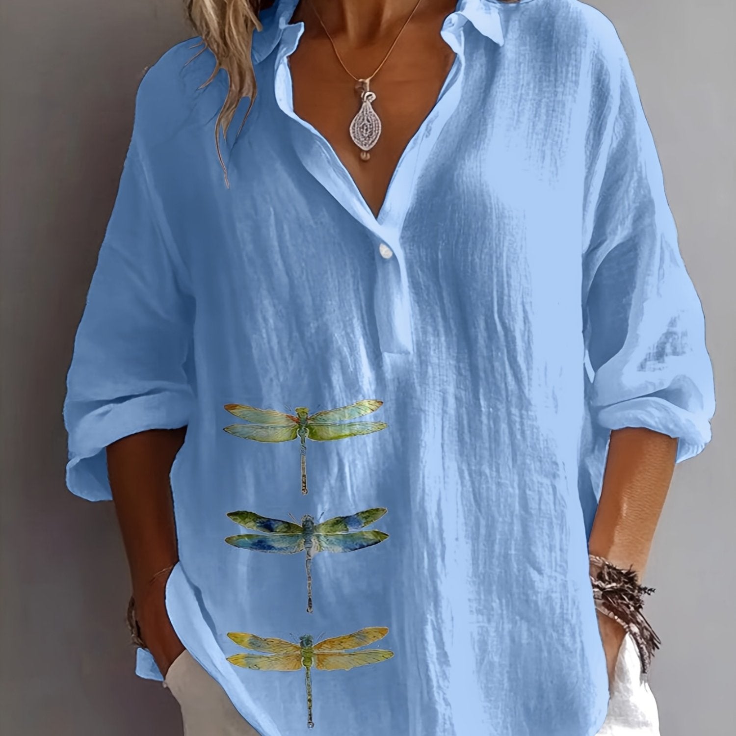 Women’s Cotton Dragonfly Cardigan Top – Button Front Loose Fit Casual Lightweight Knit for All Seasons