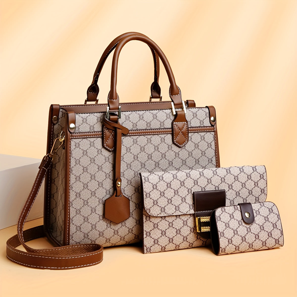 *Women Tote Bag Set 3pcs | Large Capacity Handbag with Clutch and Card Holder Elegant PU Bag